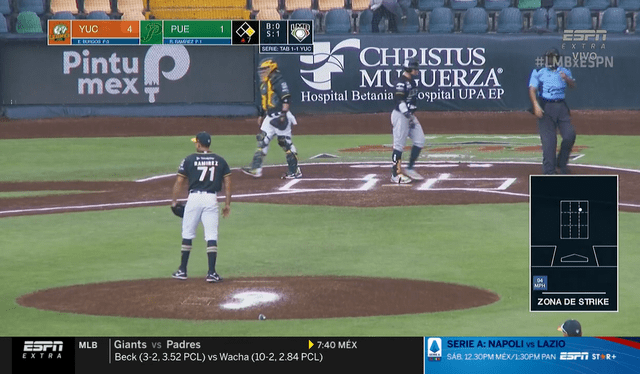 El Leones vs. Pericos se suspendió nuevamente por las lluvias tras un lanzamiento. Foto: captura ESPN   