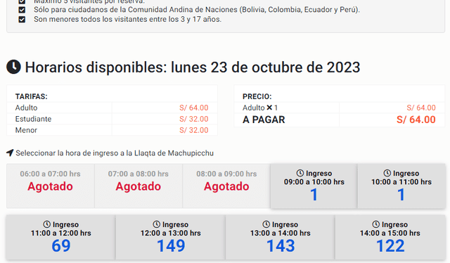 Recién hay boletos para el lunes 23 de octubre. Foto: captura Machu Picchu   