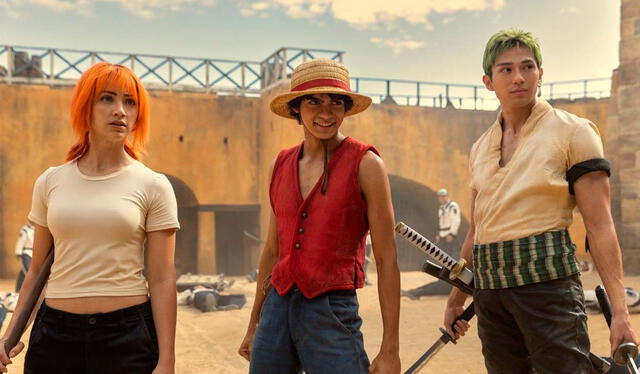 Iñaki Godoy, Mackenyu y Emily Rudd son los protagonistas de ‘One piece’ e interpretan a Luffy, Zoro y Nami, respectivamente. Foto: Netflix   