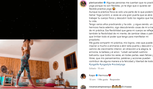 Pierina Carcelén comparte rutinas de yoga, ya que es instructora de esta disciplina. Foto: Pierina Carcelén/Instagram    