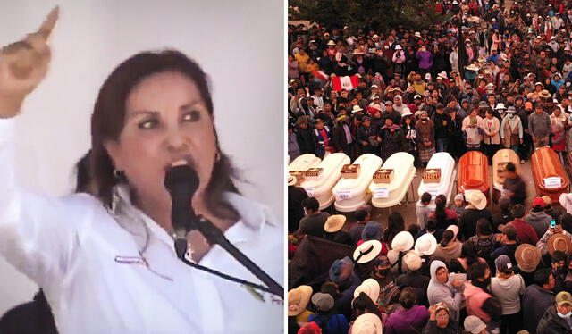 Dina Boluarte responsabilizó a Pedro Castillo de las muertes durante las protestas: composición LR   