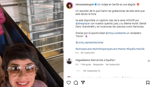 Tatiana Astengo ha trabajado en diferentes producciones en el extranjero. Foto: Tatiana Astengo/Instagram    