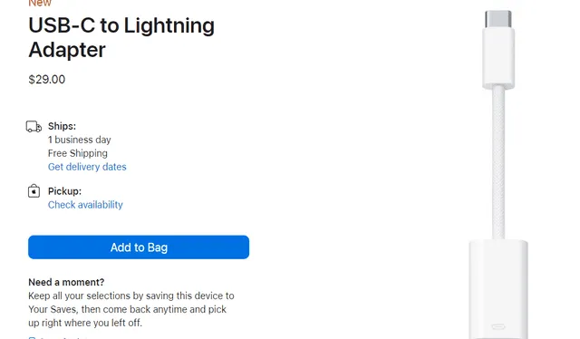  Precio del adaptador. Foto: Apple   