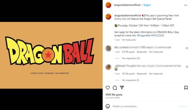 La cuenta oficial de 'Dragon Ball' publicó un anuncio el 8 de setiembre. Foto: Instagram de Dragon Ball   