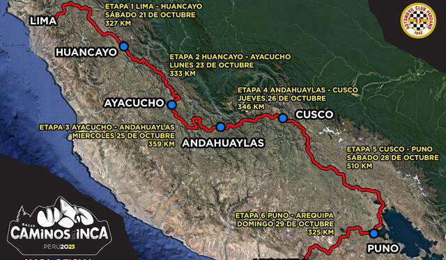  Mapa general del recorrido. Foto: Caminos del Inca   