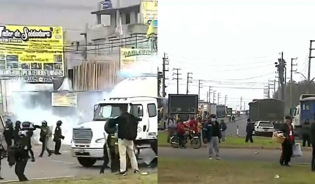 Policía dispersó con bombas lacrimógenas la Panamericana Norte. Foto: composición LR/captura de Canal N 