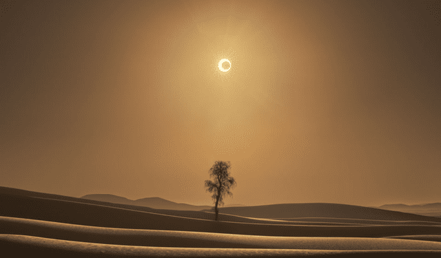  Un eclipse solar anular, o anillo de fuego, sobre un desierto de Emiratos Árabes Unidos. Foto: NASA / Maxime Daviron   