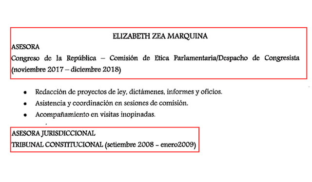  Hoja de vida. Elizabeth Zea solo acumula 19 meses de experiencia en el sector público. No cumplía con cuatro años previos para adjunta ni tres años para asesora II. Josué Gutiérrez relajó los requisitos para facilitar su contratación. Foto: La República 