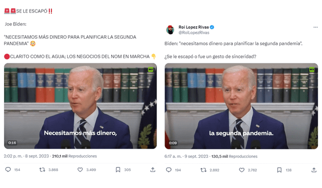  Video de Joe Biden se reprodujo más de 330.000 veces en 'X'. Foto: captura de 'X'    