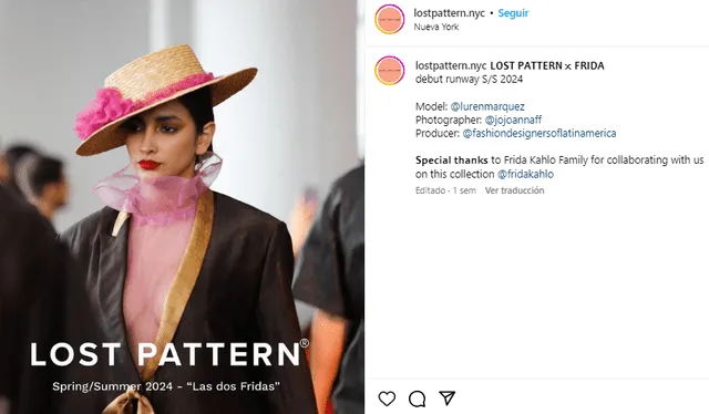 Luren Márquez destacó en la semana de la moda de Nueva York. Foto: Lost Pattern/Instagram    