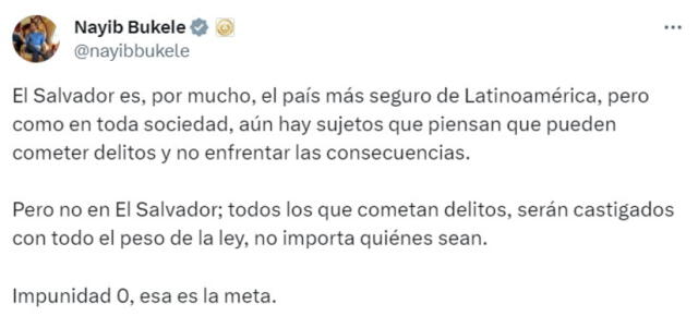  Bukele prometió "impunidad 0" en El Salvador. Foto: captura @nayibbukele/Twitter   
