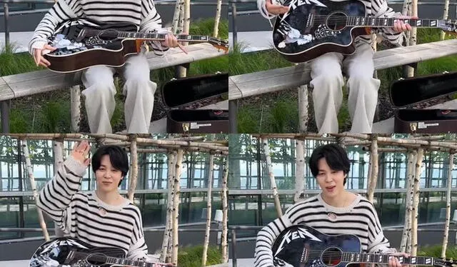  BTS: Jimin recibió la guitarra de Ryan Gosling en la película 'Barbie' como regalo. Foto: captura/Instagram   