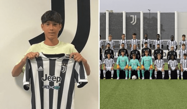 Franco Matteo Giambavicchio tiene 14 años y firmó en 2022 con la Juventus por 5 años. Foto: composición LR/Facebook/Futbolistas Peruanos en el Exterior    