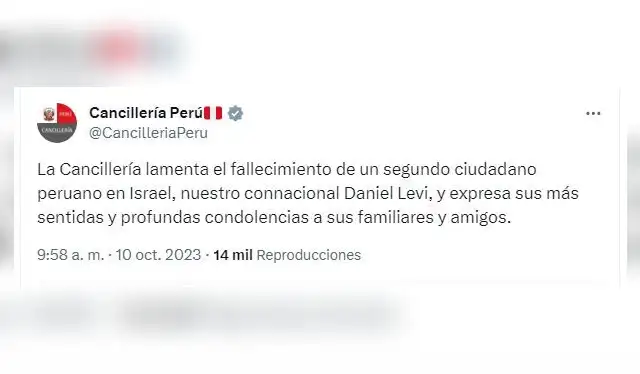 Cancillería se pronunció tras muerte de segundo peruano en Israel. Foto: Cancillería   