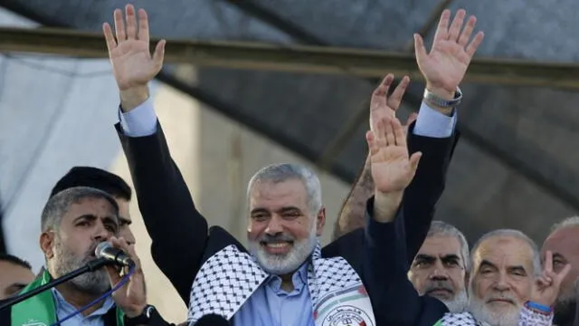 Ismail Haniyeh durante un acto político de Hamás. Foto: AFP   
