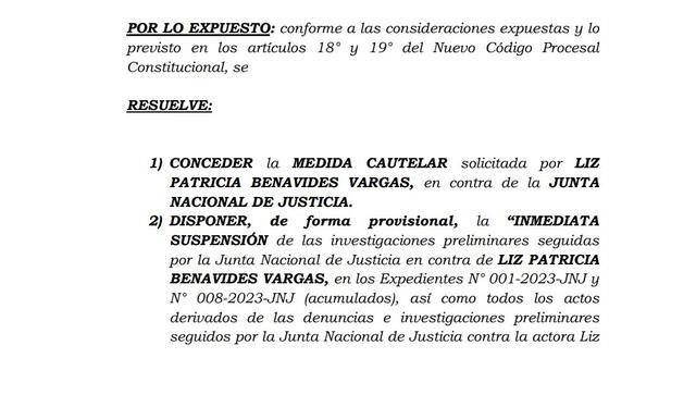  Documento del Sexto Juzgado Constitucional de Lima. Foto: difusión   