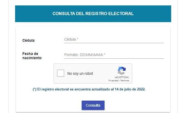 Portal del CNE de Ecuador para hacer la consulta del local de votación. Foto: CNE   