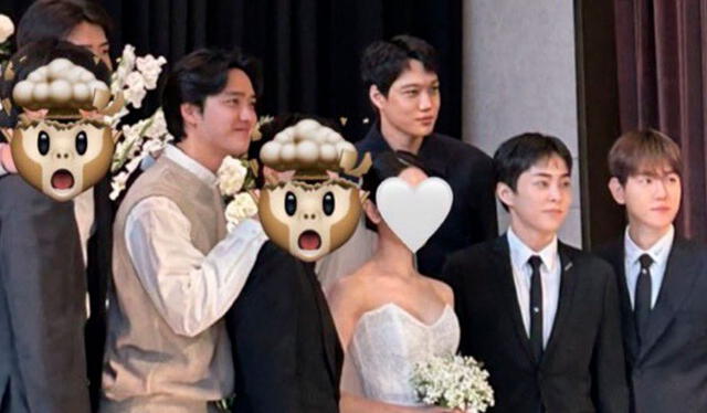  Integrantes de EXO asistieron a la boda de su compañero Chen. Foto: Captura Difusión Twitter    