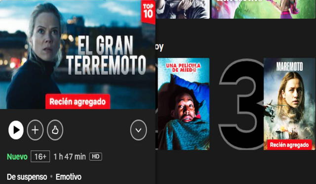La película 'El gran terremoto' lidera el top 10 de Netflix. Foto: captura de Netflix   