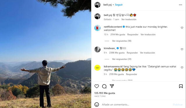Primera publicación de Yang Se Jong en su Instagram oficial. Foto: captura de Instagram/@bell.ysj   