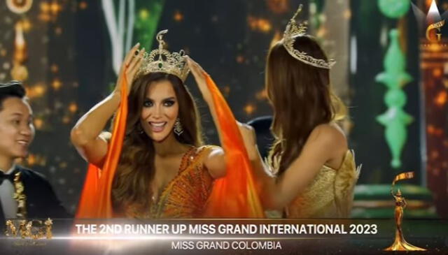  Miss Grand Colombia al ser nombrada como la segunda finalista del Miss Grand International 2023. Foto: captura de MGI   