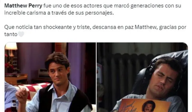  Fans lamentan partida de Matthew Perry. Foto: Twitter   