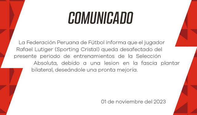 Comunicado de la selección peruana. Foto: X/SeleccionPeru. 