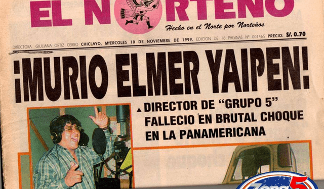  Portada de medio norteño tras muerte de Elmer Yaipén. Foto: El Norteño/ Zona 5