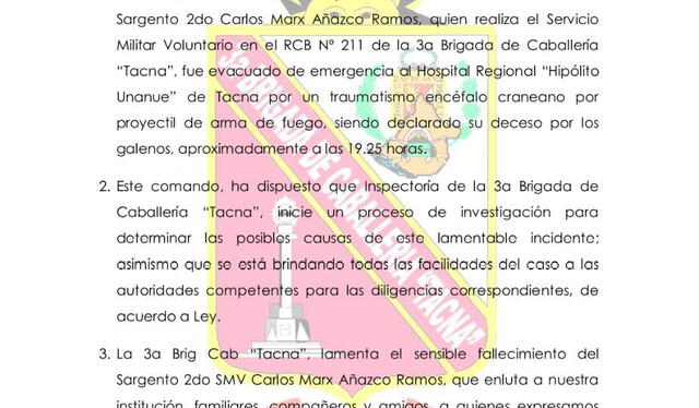  Tercera Brigada de Caballería de Tacna emitió comunicado. Foto: Ejército Peruano.   