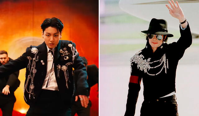 Jungkook usó trajes muy parecidos a los de Michael Jackson en su video. Foto: composición LR/HYBE LABELS/Gtresonline   