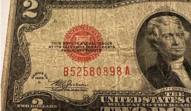  Billete de 2 dólares con el sello rojo de 1928. Foto: mercadolibre.com    