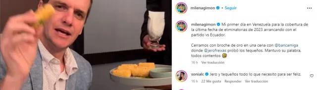 Publicación de la periodista Milena Gimón. Foto: captura de Instagram   