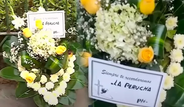  “Siempre te recordaremos, La Perucha”, se lee en el arreglo floral que recibió. Foto: Latina   