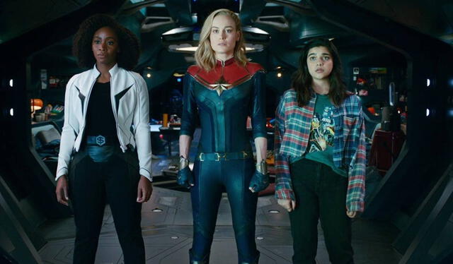 Teyonah Parris, Brie Larson e Iman Vellani interpretan a Monica Rambeau, Carol Danvers y Kamala Khan, respectivamente. Foto: Marvel   