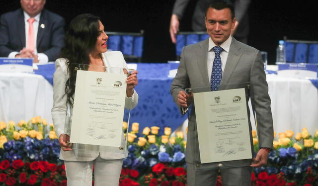 El presidente electo de Ecuador, Daniel Noboa y la vicepresidenta electa, Verónica Abad. Foto: EFE   
