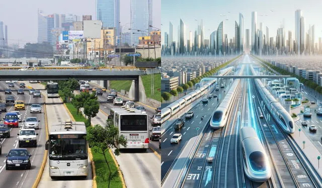 El servicio de transporte en Comas durante el 2050, según ChatGPT. Foto: ChatGPT/Municipalidad de Lima   