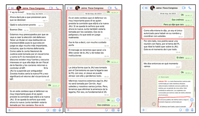 Asesor Villanueva cuenta con una orden de detención preliminar por 10 días. Foto: chats de Jaime Villanueva   