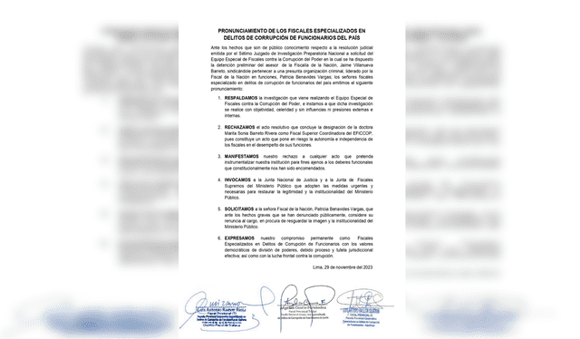 Pronunciamiento sobre solicitud de renuncia de Benavides. Foto: Epicentro   