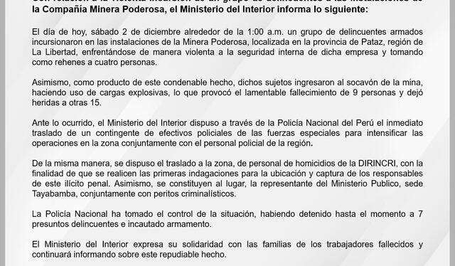 Ministerio del Interior informó que hay 7 detenidos. Foto: Ministerio del Interior 