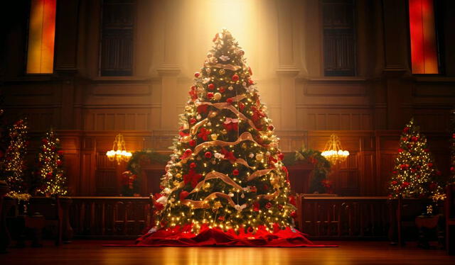 Árbol de Navidad con abundantes luces. Foto: Freepik    