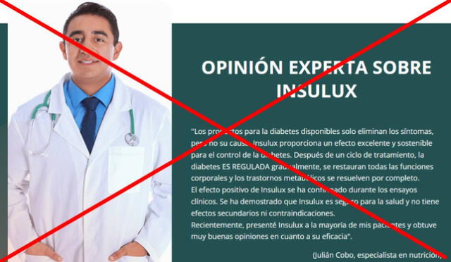 El médico Julián Cobo no existe. Foto: captura web Insulux.   