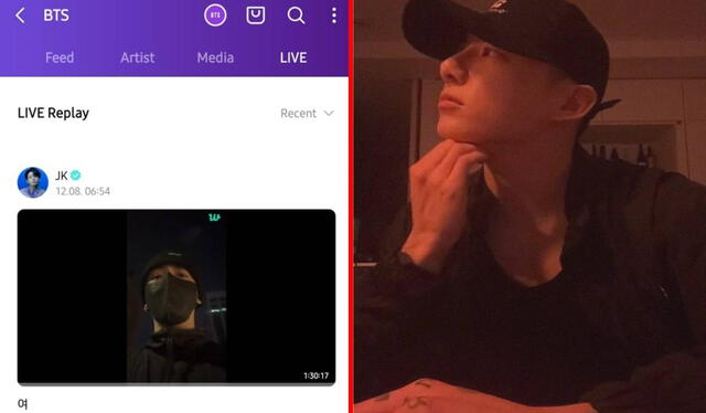 Jungkook hizo un live este 8 de diciembre por Weverse. Foto: composición LR/captura de Weverse   