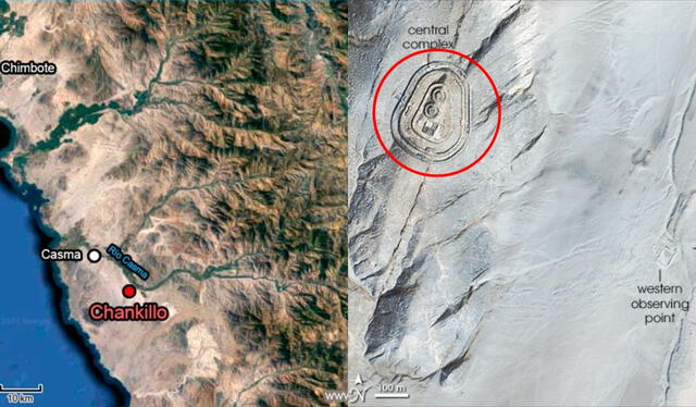 El oobservatorio Chankillo se encuentra cerca a Casma, Áncash. Foto: composición LR/Antiguo Perú Blog/NASA Earth Observatory   