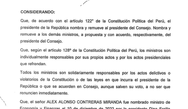 Moción de interpelación presentada contra Alex Contreras. Foto: Congreso   