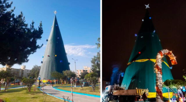 El árbol de Tacna luce con pocos adornos durante el día. Foto: El Popular. El árbol de Tacna luce con pocos adornos durante el día. Foto: El Popular.