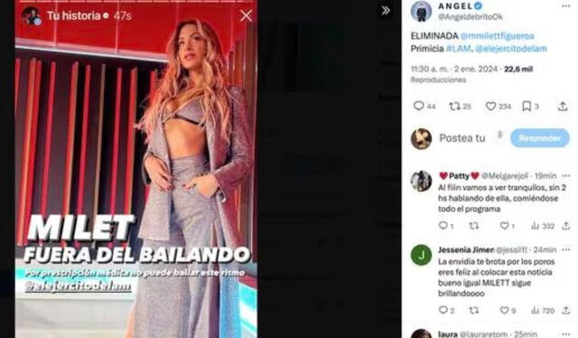  Milett Figueroa habría sido eliminada de 'Bailando 2023', según Ángel de Brito. Foto: Ángel de Brito/Twitter   