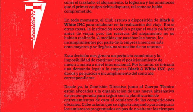 Comunicado de Independiente sobre la cancelación de su pretemporada. Foto: Independiente   