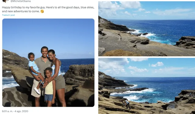  Izquierda: fotografía original, tomada en Hawaii. Derecha: Mirador de Lanai. Foto: X / YouTube   