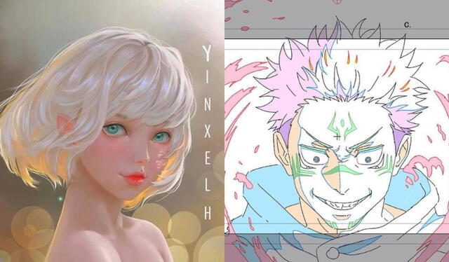 Uno de los bocetos publicados por Yinxelh en sus redes sociales, del anime 'Jujutsu Kaisen'. Foto: composición LR / Yinxelh   