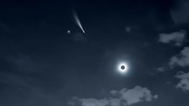  La mayor cercanía del 'cometa diablo' podría coincidir con el eclipse solar total de abril. Foto: Starwalk   
